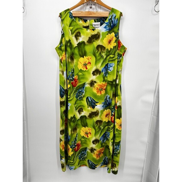 Vtg Hawaiian Cotton Dress 22W Multicolor Green Floral Tropical Beach - Picture 4 of 12